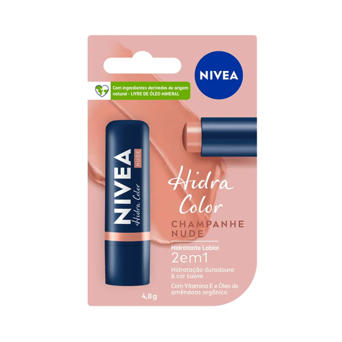 Hidratante Labial Nivea Hidra Color 2 em 1 Nude 4,8g