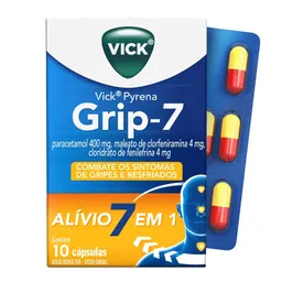 Antigripal, Analgésico, Antitérmico e Antialérgico Vick Pyrena Grip 7 400mg + 4mg + 4mg 10 Cápsulas