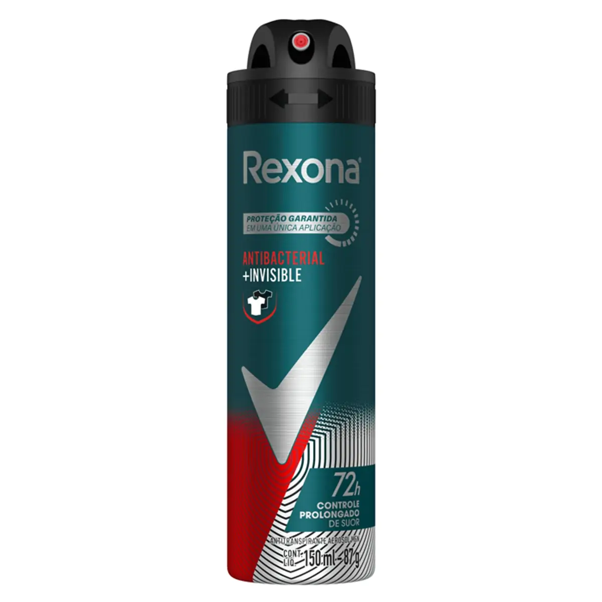 Desodorante Antitranspirante Aerosol Masculino Rexona Antibacterial + Invisible 72 horas 150ml
