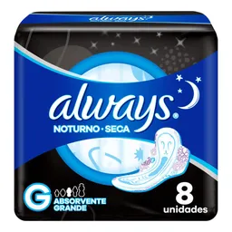 Absorvente Always Noturno Tamanho G Cobertura Seca 8 Unidades