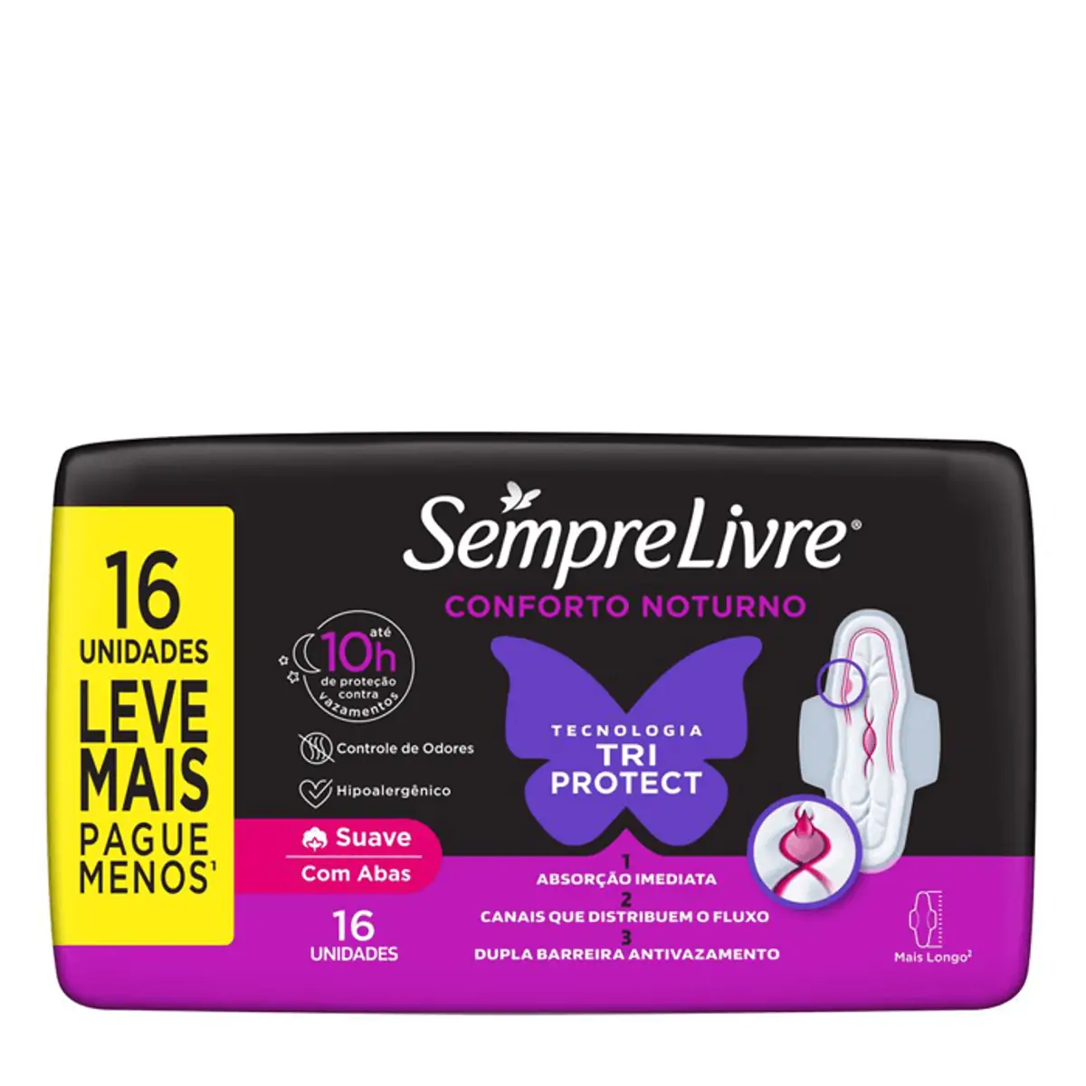 Absorvente Externo Sempre Livre Adapt Plus Noite e Dia Suave Com Abas 16 Unidades