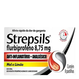 Anti-inflamatório e Analgésico Strepsils 8,75mg 8 Pastilhas Mel e Limão