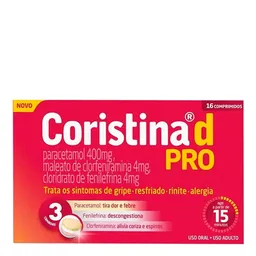 Antigripal, Analgésico e Descongestionante Coristina D Pro 400mg + 4mg + 4mg 16 Comprimidos