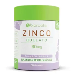 Complemento Alimentar Zinco Quelato 30mg Bioroots 60 Cápsulas