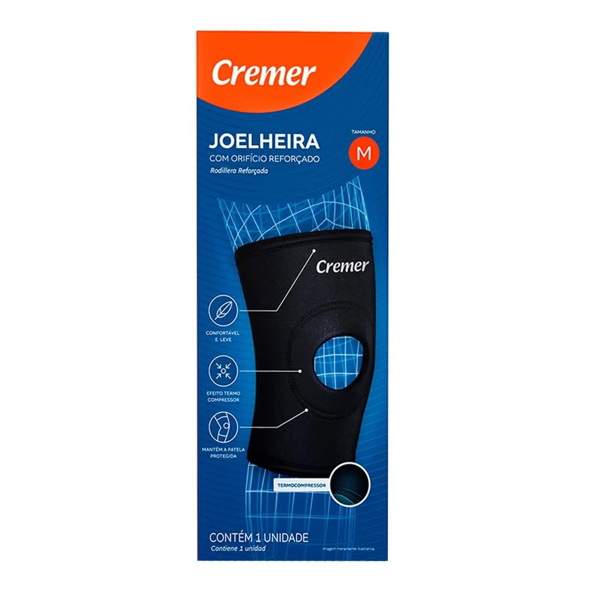Joelheira Reforçada com Orifício Preta Cremer Tamanho M 1 Unidade