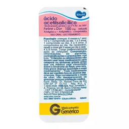 Analgésico, Anti-inflamatório e Antitérmico Ácido Acetilsalicílico Infantil 100mg Genérico EMS 10 Co
