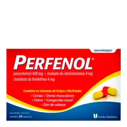 Antigripal, Analgésico, Antitérmico e Descongestionante Perfenol 400mg + 4mg + 4mg 20 Cápsulas