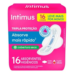 Absorvente Intimus® Tripla Proteção Seca Com Abas 16 Unidades - Absorvente Intimus Gel Tripla Proteç