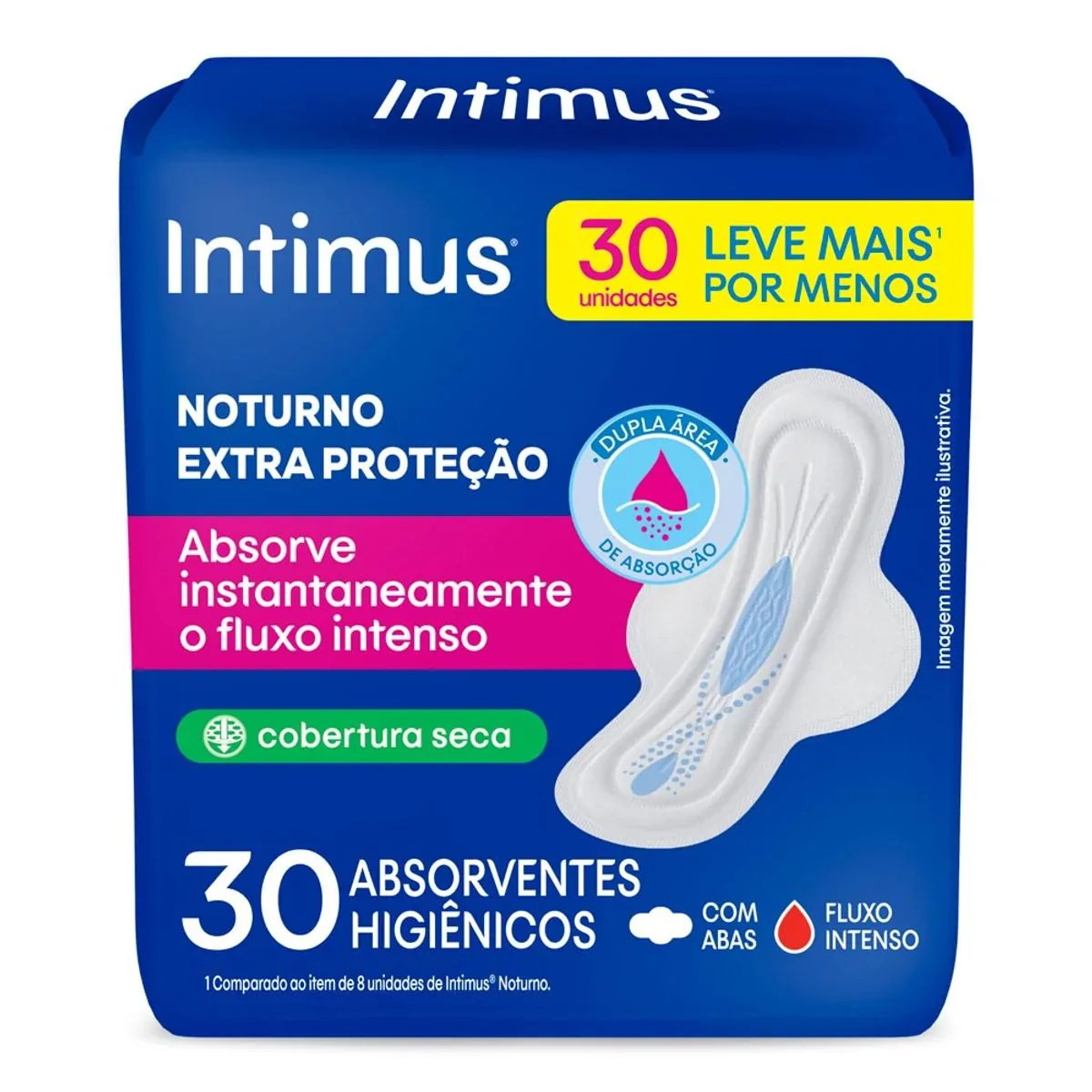 Absorvente Intimus® Noturno Cobertura Seca Com Abas 30 Unidades