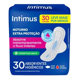 Absorvente Intimus® Noturno Cobertura Seca Com Abas 30 Unidades