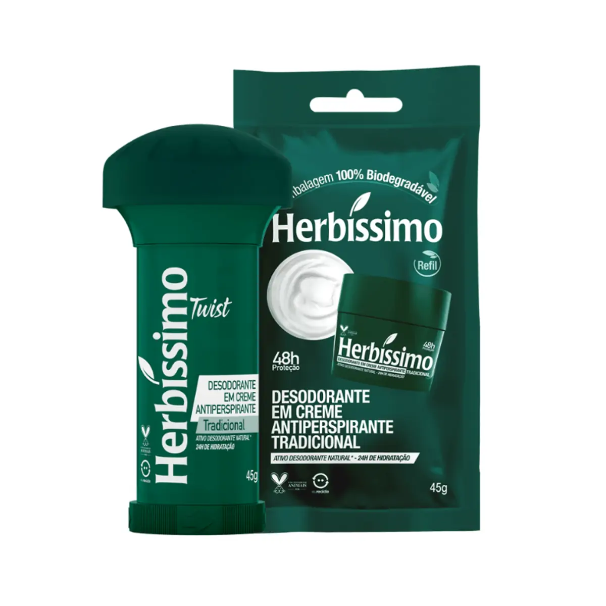 Sachê Refil Desodorante Creme Antitranspirante Tradicional Herbissimo 45G