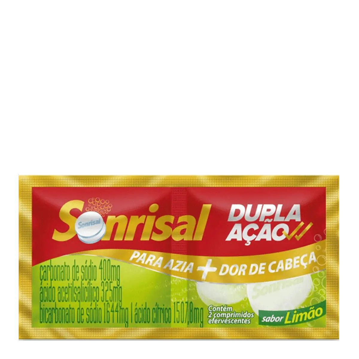 Antiácido e Analgésico Sonrisal 1644mg + 400mg + 325mg + 1507,8mg 2 Comprimidos Efervescentes Limão