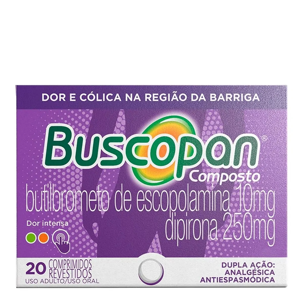 Analgésico e Antiespasmódico Buscopan Composto 10mg + 250mg 20 Comprimidos Revestido