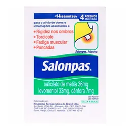 Analgésico e Anti-inflamatório Salonpas 144mg + 131mg + 28,4mg Adesivo Pequeno 4 Unidades