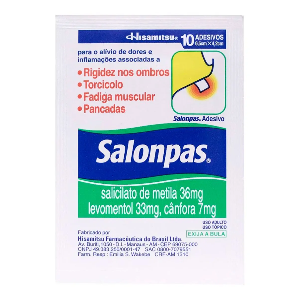 Analgésico e Anti-inflamatório Salonpas 144mg + 131mg + 28,4mg Adesivo Pequeno 10 Unidades