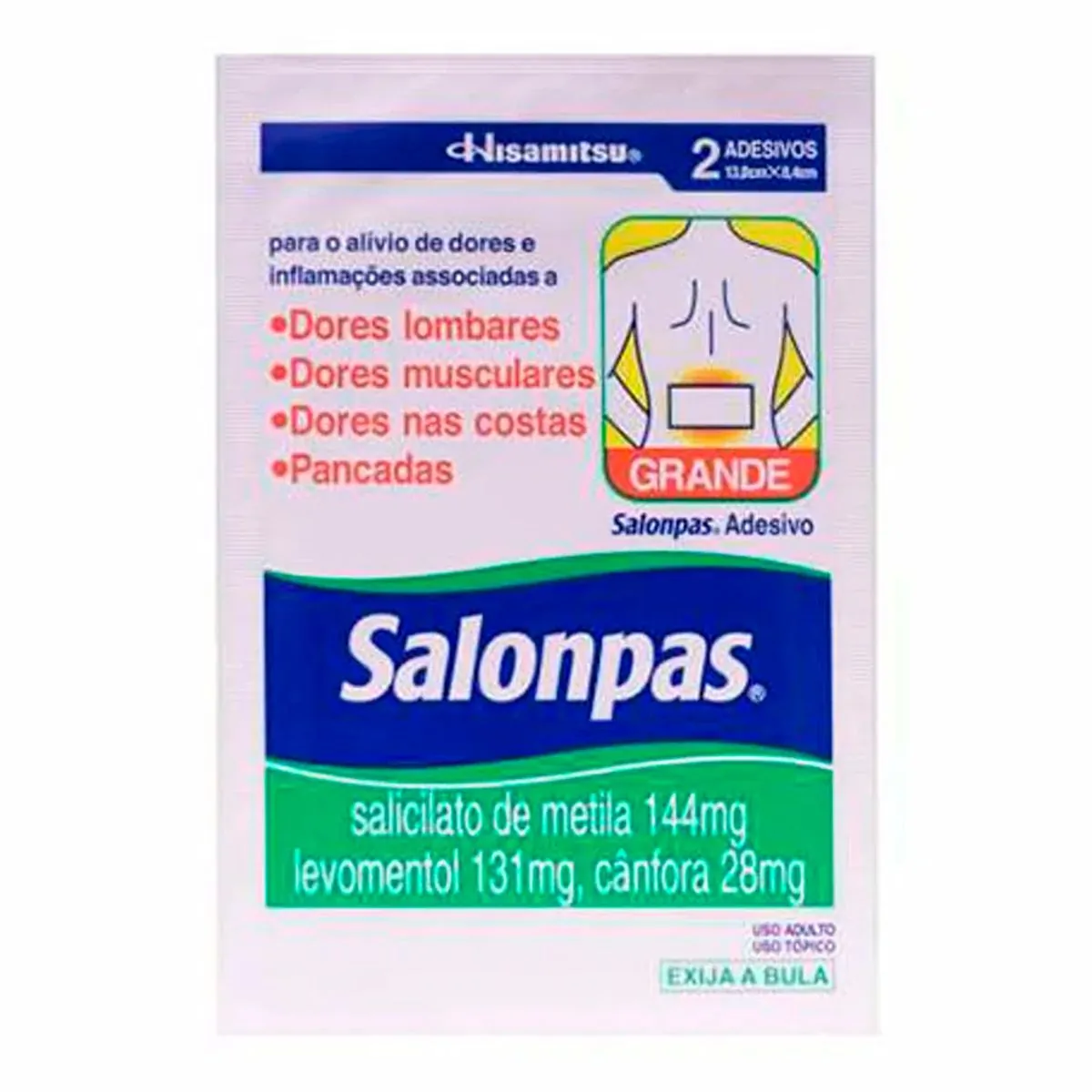 Analgésico e Anti-inflamatório Salonpas 144mg + 131mg + 28,4mg Adesivo Grande 2 Unidades