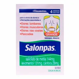Analgésico e Anti-inflamatório Salonpas 144mg + 131mg + 28,4mg Adesivo Grande 4 Unidades