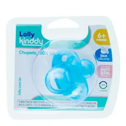 Chupeta Lolly Kinddy Azul Silicone 6+ Meses 1 Unidade