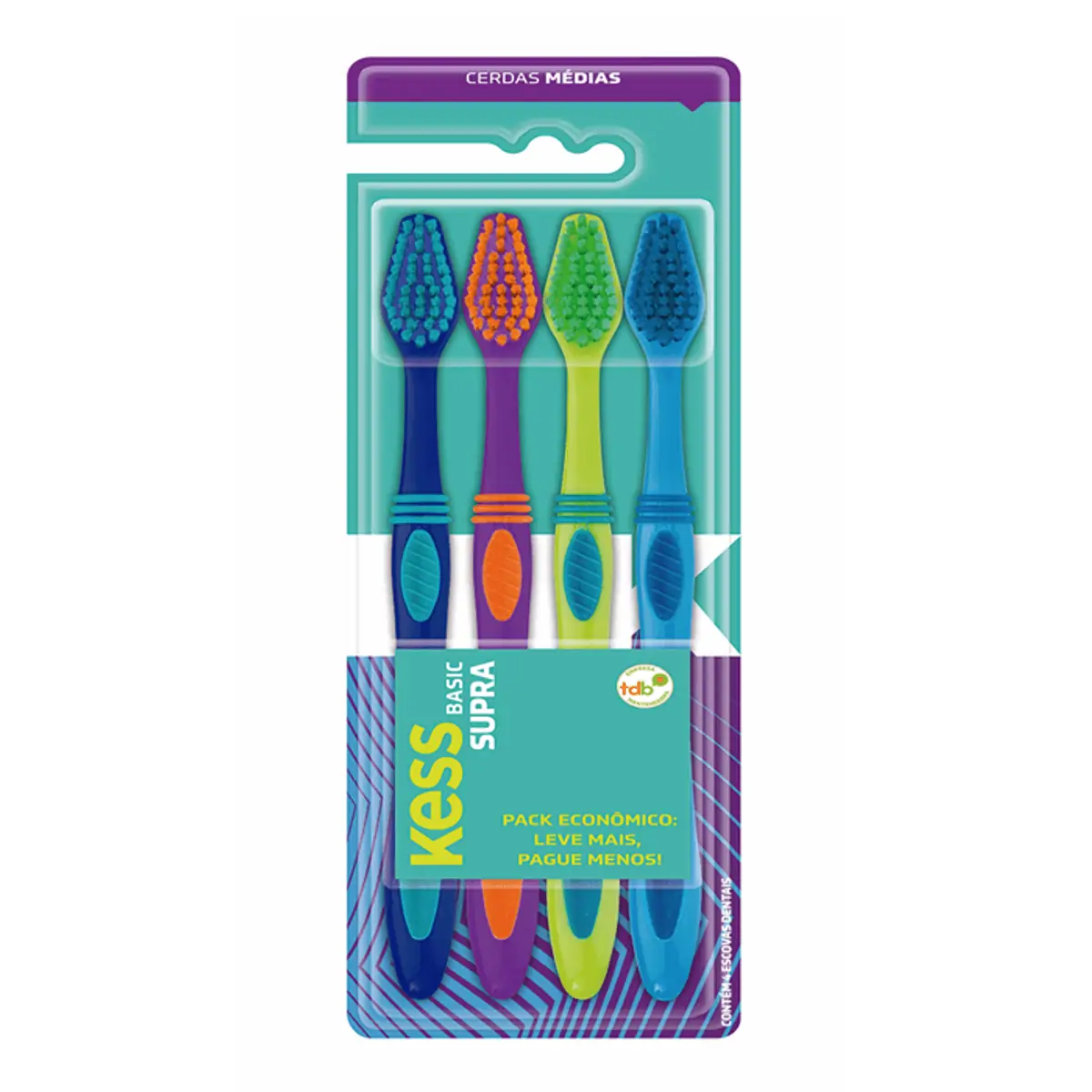 Escova de Dente Kess Basic Supra 4 Unidades Cores Sortidas