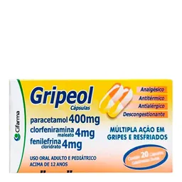 Antialérgico, Descongestionante, Antigripal, Analgésico e Antitérmico Gripeol Grb 400mg + 4mg + 4mg 