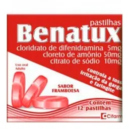 Antialérgico, Expectorante e Descongestionante Benatux 5mg + 50mg + 10mg 12 Pastilhas Framboesa