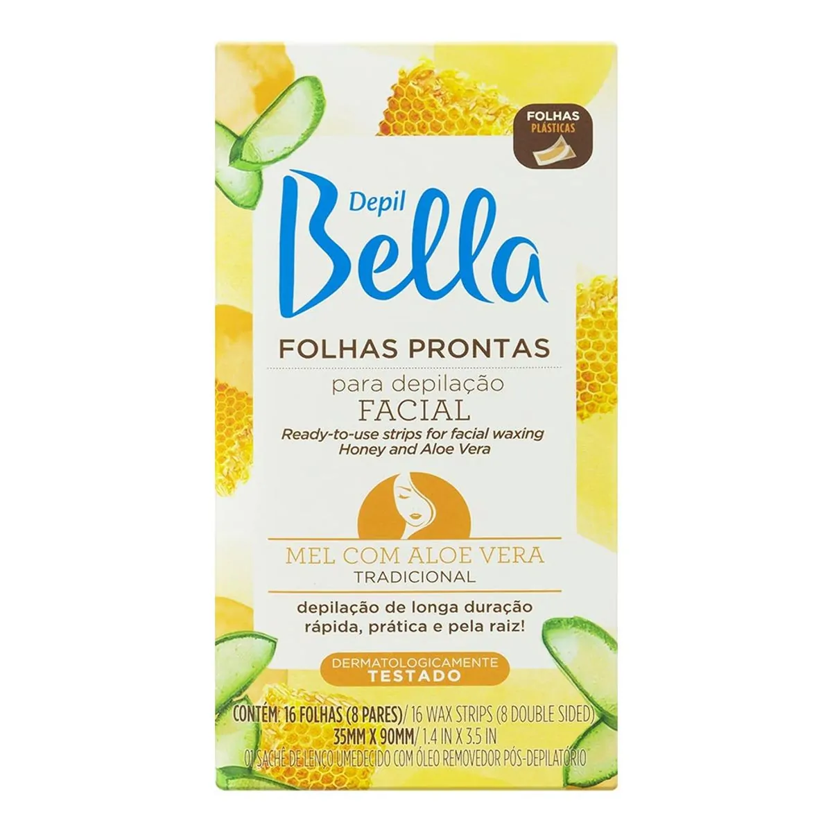 Folhas Para Depilação Facial Depil Bella Mel Com Aloe Vera Tradicional 16 Folhas