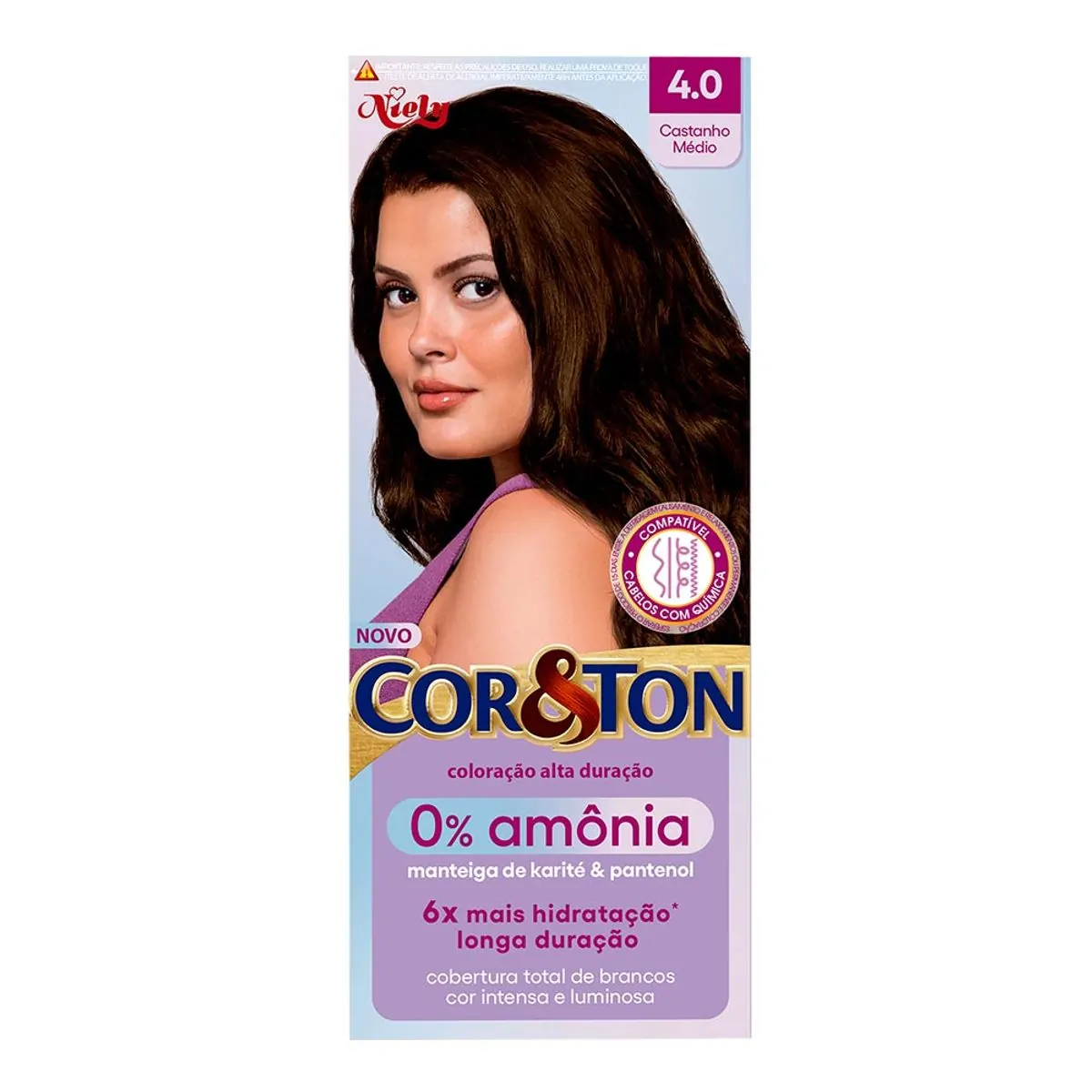 Tinta de Cabelo Niely Cor&Ton Creme 4.0 Castanho Médio 0% Amônia