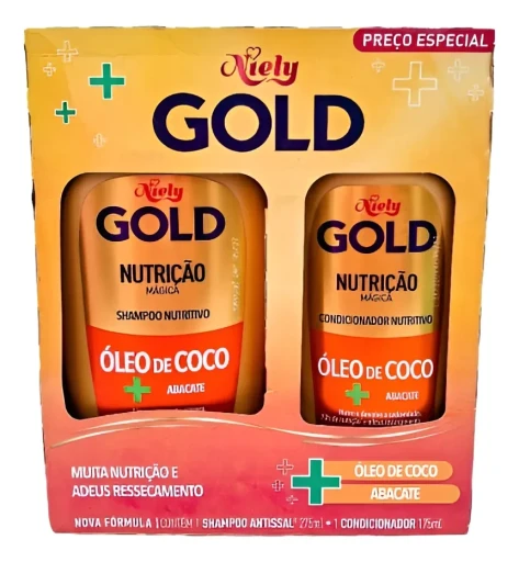 Kit Niely Gold Nutrição Mágica Óleo de Coco + Abacate shampoo e condicionador