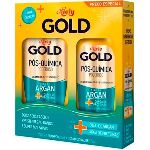 Kit Niely Gold Óleo de Argan Pós-Química shampoo e condicionador