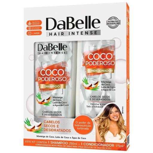 Kit Dabelle Coco Poderoso – embalagem frontal contendo shampoo e condicionador