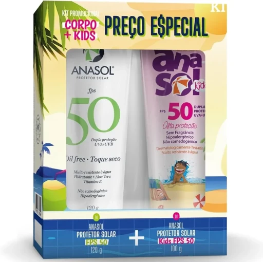 Kit Protetor Solar Corporal Anasol FPS 50 120g + Protetor Solar Infantil FPS 50 100g