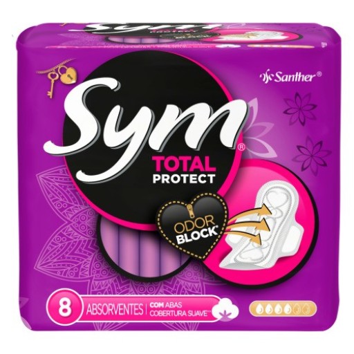 Absorvente Sym Total Protection Suave Com Abas Roxo Pacote com 8 Unidades