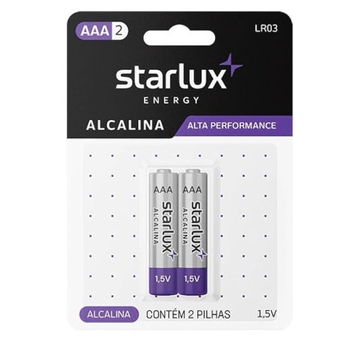 Pilha Comum Palito AAA Starlux - Pacote Com 2 Unidades