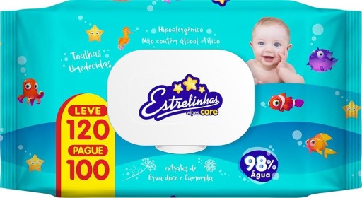 Toalha Umedecida Estrelinhas 120 Folhas Hygieline