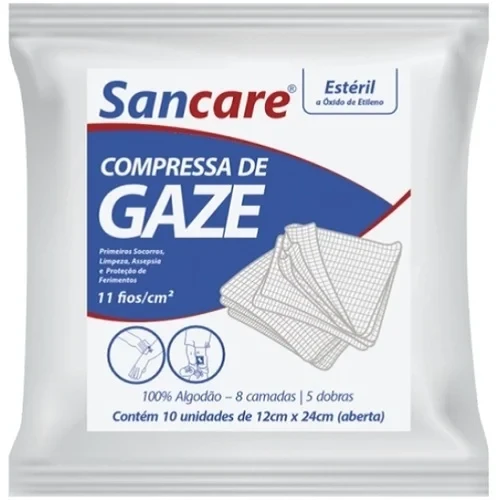 Compressa de Gaze Estéril Sancare 11 fios 12cm x 24xm 10 Unidades