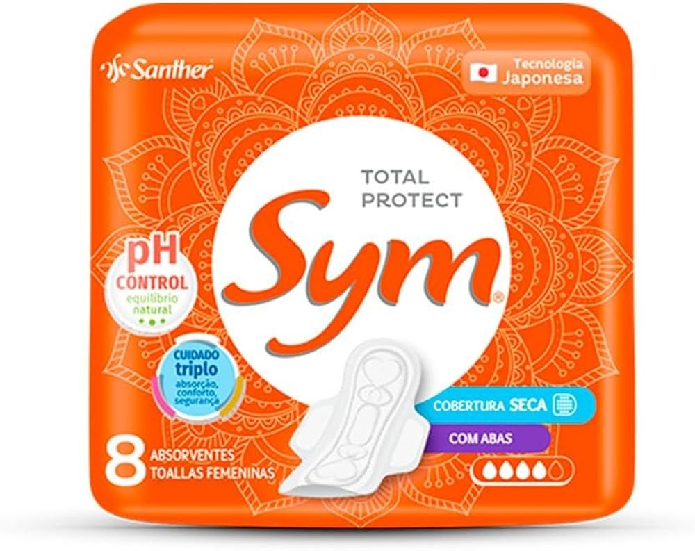 Absorvente Sym Total Protect Cobertura Seca Com Abas 8 Unidades