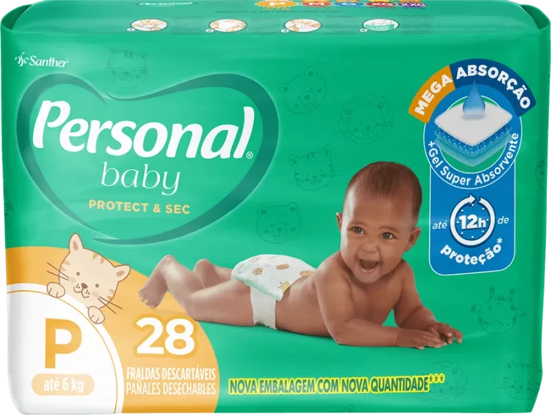 Fralda Descartável Personal Baby Protect Sec Tamanho P Pacote 28 Unidades