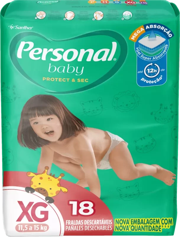 Fralda Descartável Personal Baby Protect e Sec XG Pacote 18 Unidades