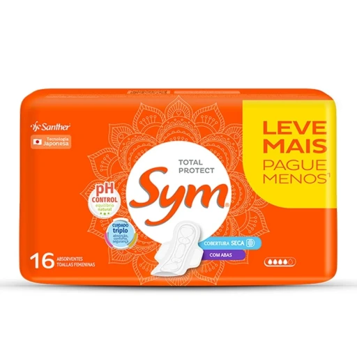 Absorvente Sym Cobertura Seca com Abas Leve 16 Unidades Pague 14