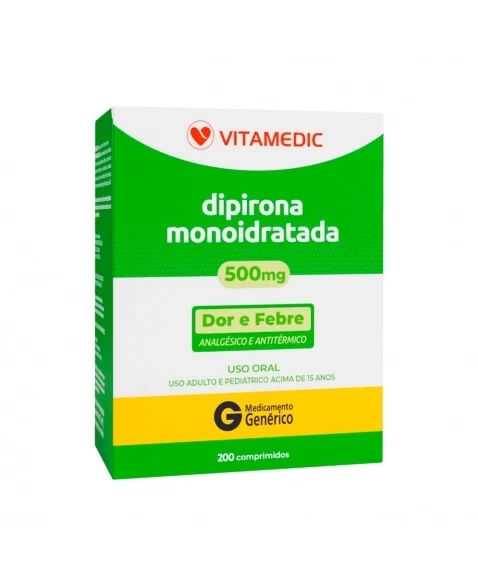 Dipirona Monoidratada 500mg 200 Comprimidos Genérico Vitamedic