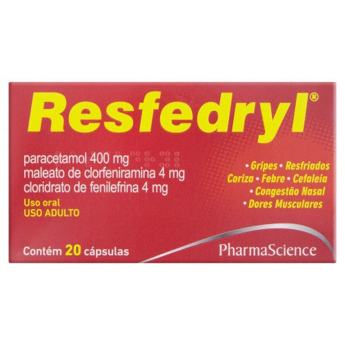 Resfedryl 400mg + 4mg + 4mg com 20 Cápsulas Gelatinosas Duras