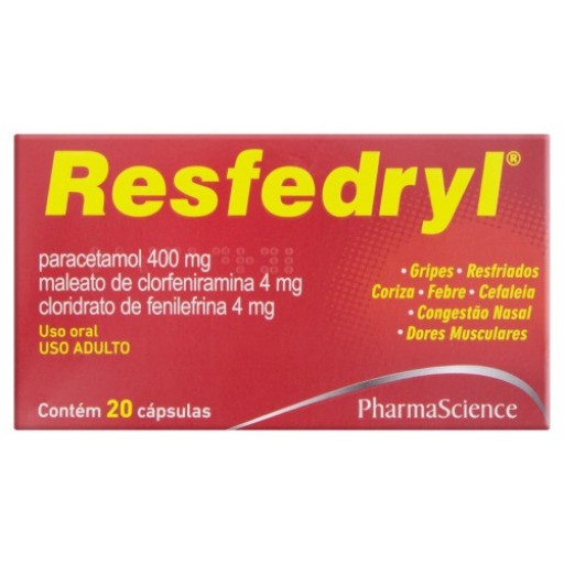 Resfedryl 400mg + 4mg + 4mg com 20 Cápsulas Gelatinosas Duras