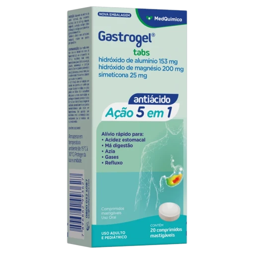 Gastrogel 153mg + 200mg + 25mg 20 Comprimidos Mastigáveis