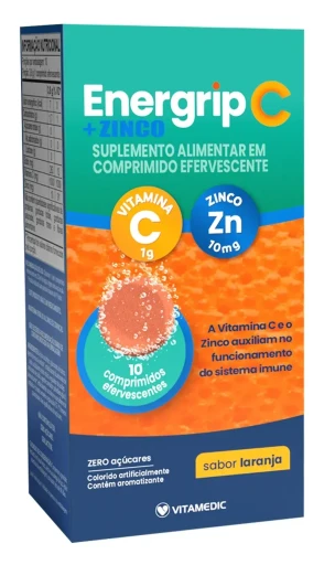 Energrip C Vitamedic 1g com Zinco 10mg Comprimidos Efervescentes Sabor Laranja 10 Unidades