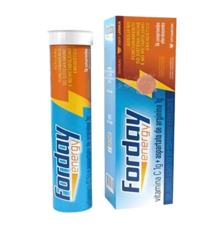 Vitamedic Forday Energy Vitamina C 1g Aspartato de Arginina 1g 16 Comprimidos Efervescentes Laranja