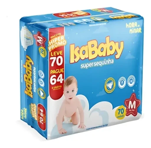 Fralda Infantil Isababy Super Sequinha Tamanho M 70 Unidades