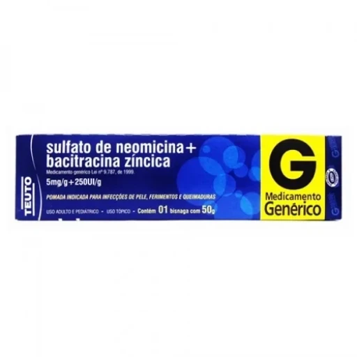 Pomada Dermatológica Genérica Sulfato de Neomicina 5mg/g + Bacitracina Zíncica 250UI/g 15g Teuto
