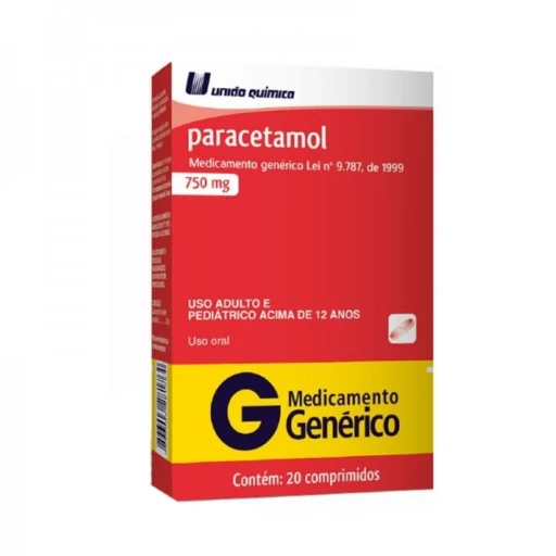 Paracetamol 750mg Genérico União Química 20 Comprimidos