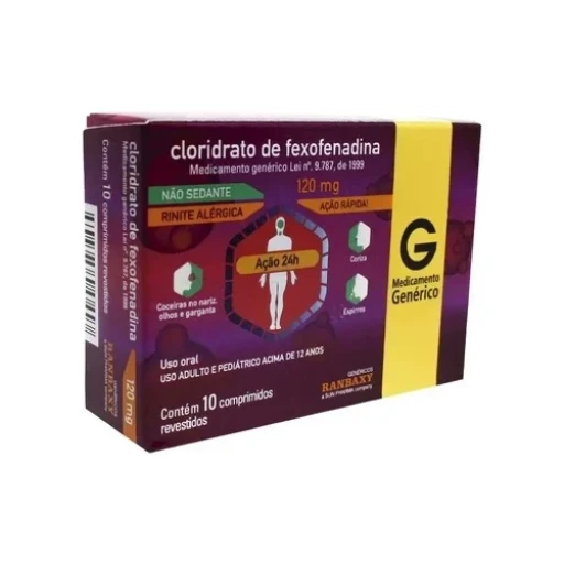 Cloridato Fexofenadina 120mg Genérico Ranbaxy 10 Comprimidos