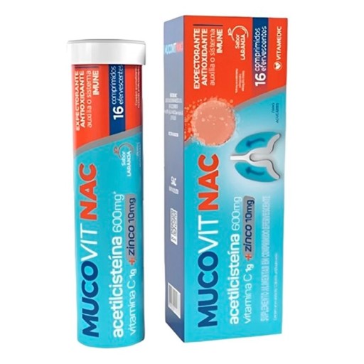 Mucovit NAC Vitamedic 16 Comprimidos Efervescentes Sabor Laranja